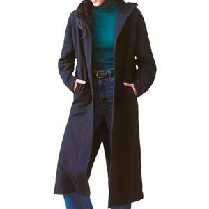 American Giant USA Made Womens Fleece Long Hooded Coat Bathrobe Marine Navy M/L